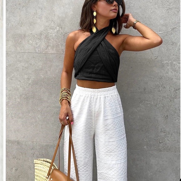 Commense Tops - Black Cross Halter Crop Top for Women